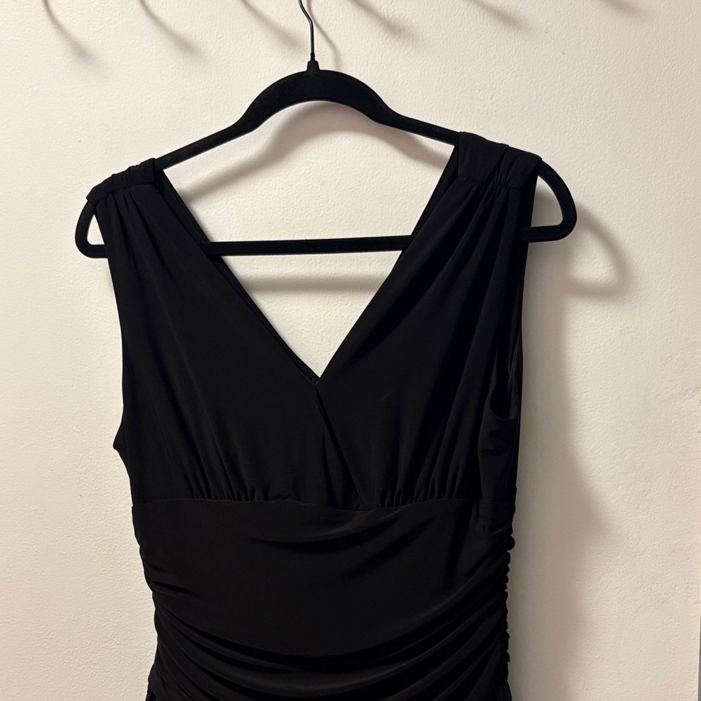 Elizabeth Howard Vintage Chic Black V Neck Midi Lined Evening Dress 14